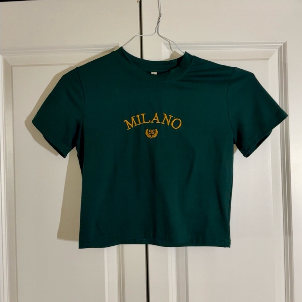 Milano Forest Green Crop Top with Gold Embroidery
